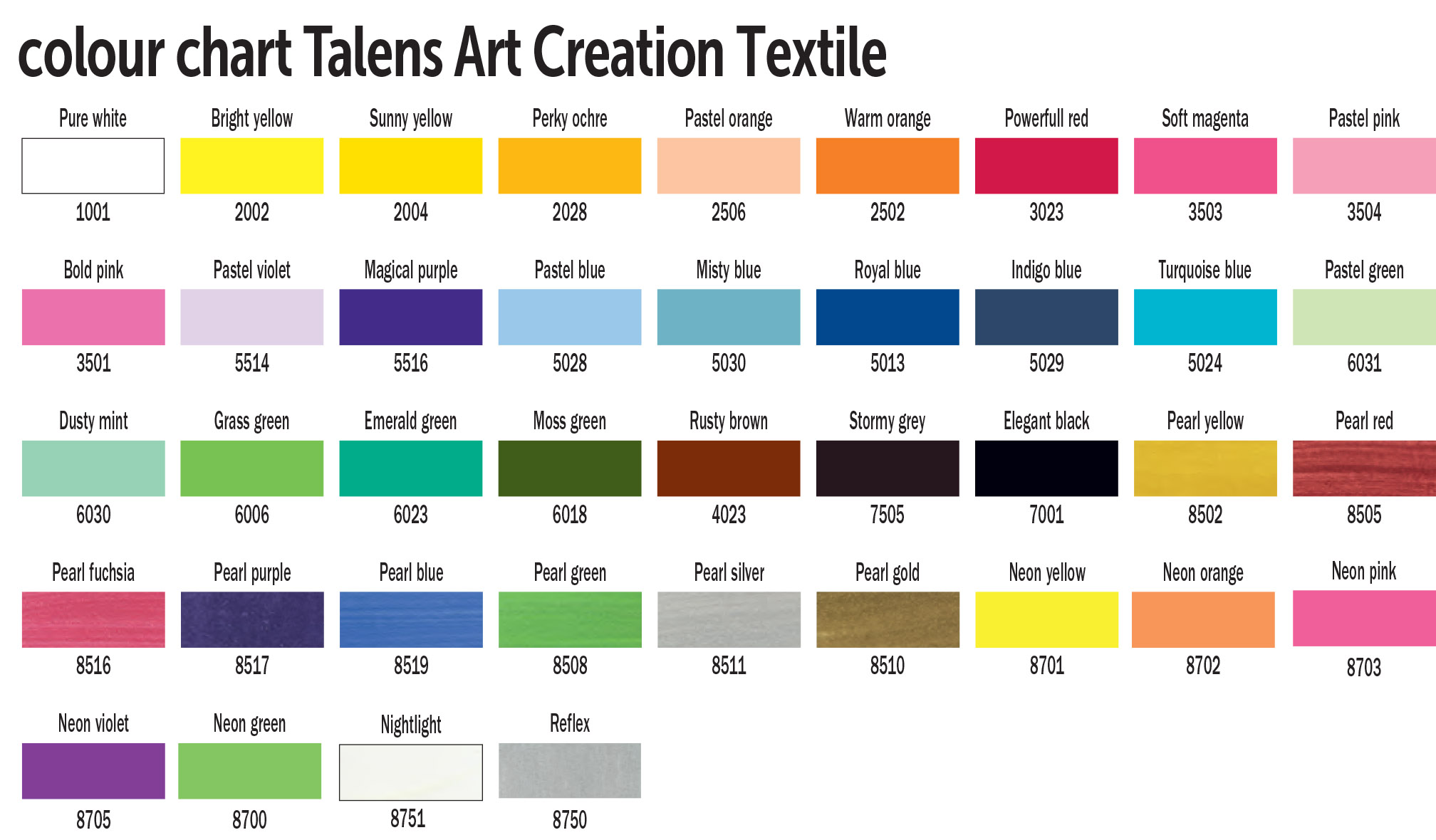 TAC Textile colour chart